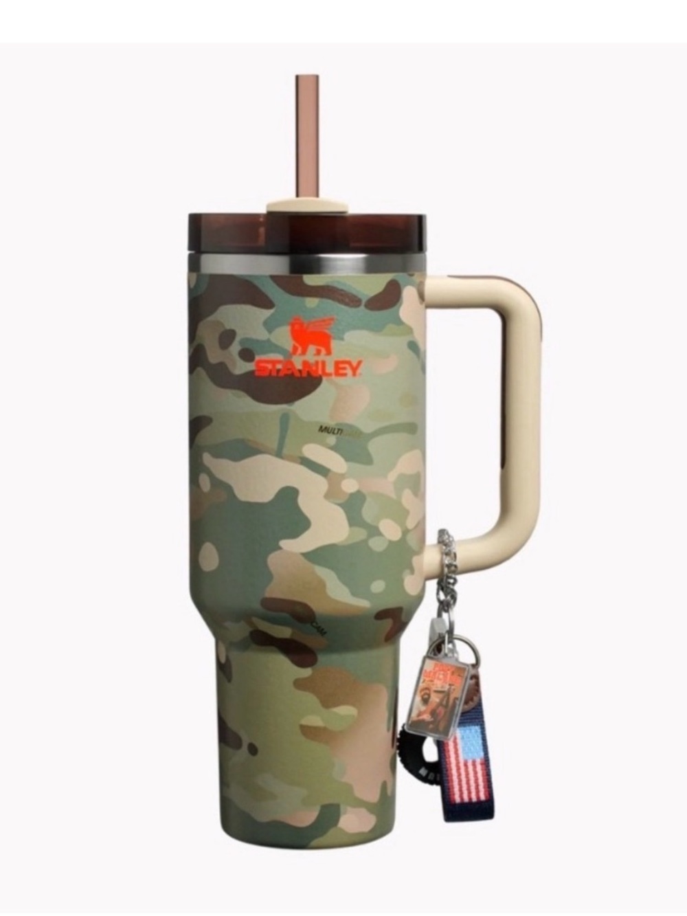 Post Malone Stanley Camo Travel Tumbler with Straw and Handle - Green/Cream
